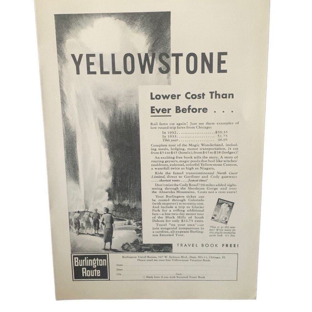 Vintage 1934 Burlington Route Lower Cost Than Ever Ad Advertisement